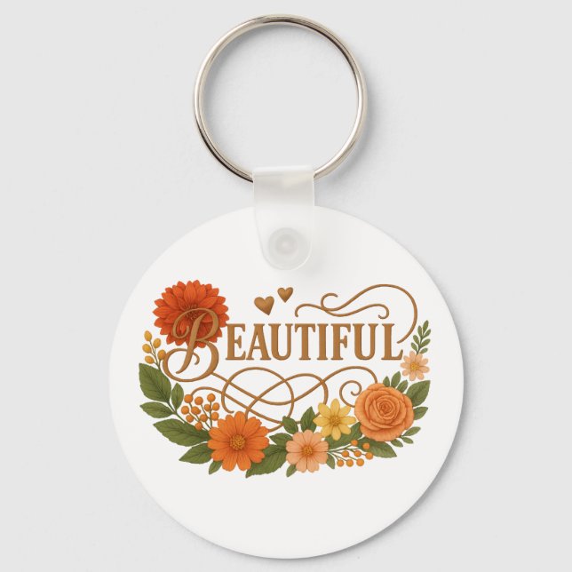 Beautiful Embroidered Style Metal Circle Keychain (Front)