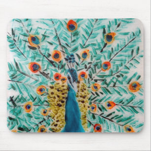 Beautiful Emerald Green and Turquoise Peacock Mouse Pad