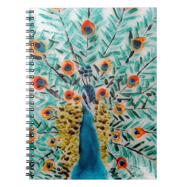 Beautiful Emerald Green and Turquoise Peacock Notebook (Front)