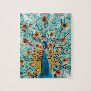 Beautiful Emerald Green, Turquoise Peacock Jigsaw Puzzle