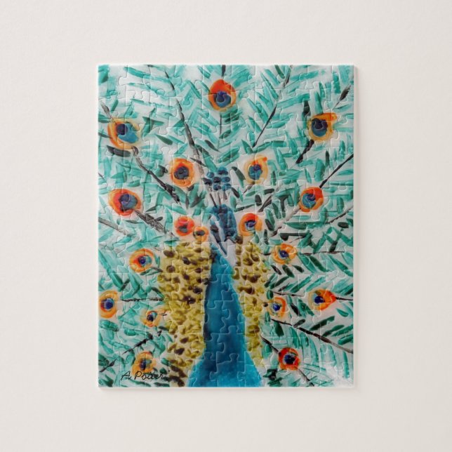 Beautiful Emerald Green, Turquoise Peacock Jigsaw Puzzle (Vertical)