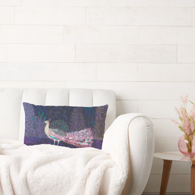 Beautiful Emerald Green Turquoise Peacock Lumbar Cushion (Couch)