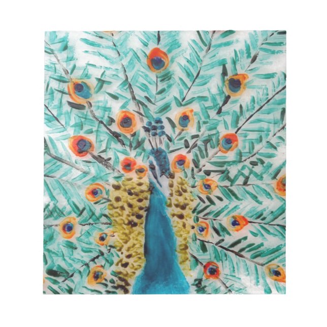Beautiful Emerald Green Turquoise Peacock Notepad (Front)