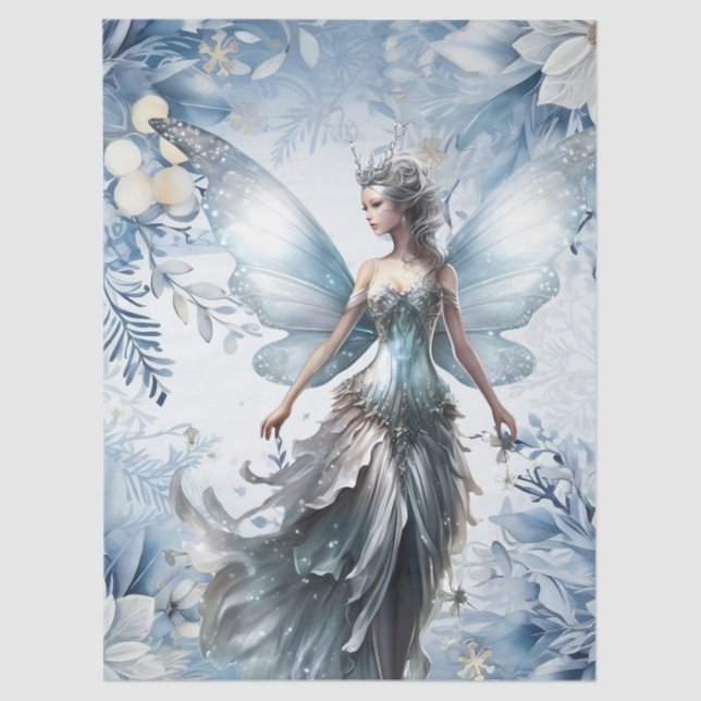 Beautiful Enchanted Light Blue Christmas Fairy Tissue Paper (Front)