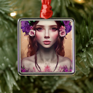 Beautiful Enchantress Fantasy AI Art   Metal Ornament