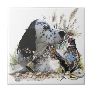 Beautiful English Setter with Pheasant ,  Art  Ceramic Tile