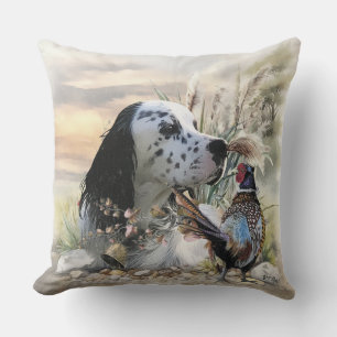 Beautiful English Setter with Pheasant , Art Cushion