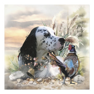 Beautiful English Setter with Pheasant ,  Art  Photo Print