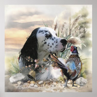 Beautiful English Setter with Pheasant ,  Art 