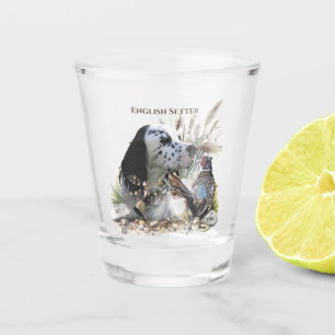 Beautiful English Setter with Pheasant , Art Shot Glass