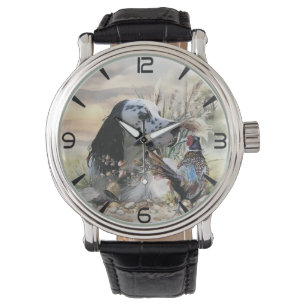 Beautiful English Setter with Pheasant , Art Watch