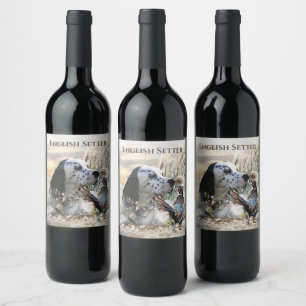 Beautiful English Setter with Pheasant , Art Wine Label