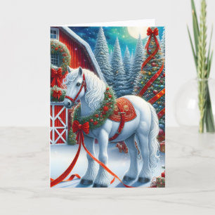 Beautiful Equestrian White Horse Christmas Holiday Card