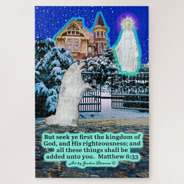 Beautiful Eskie and Angel Scripture Matthew 6:33  Jigsaw Puzzle (Vertical)