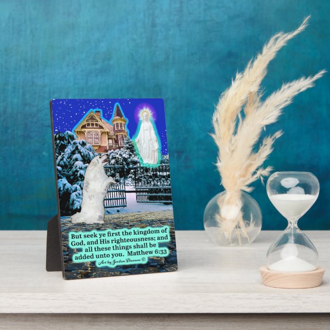 Beautiful Eskie and Angel Scripture Matthew 6:33 Plaque (Side)