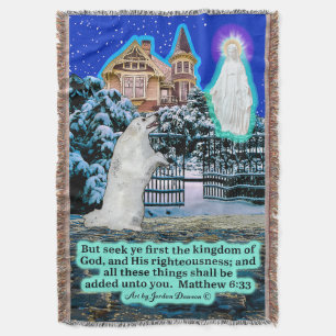 Beautiful Eskie and Angel Scripture Matthew 6:33 Throw Blanket