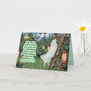 Beautiful Eskie and Orchard Scripture Matthew 7:7 Card