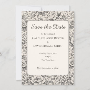 Beautiful Etched Charcoal Coloured Flowers Classic Invitation