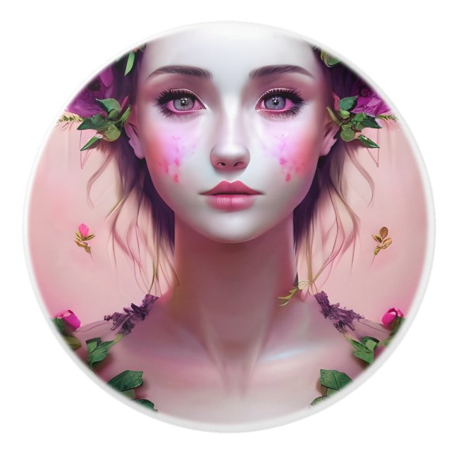 Beautiful Ethereal Enchanted Woman Fantasy Art Ceramic Knob (Front)