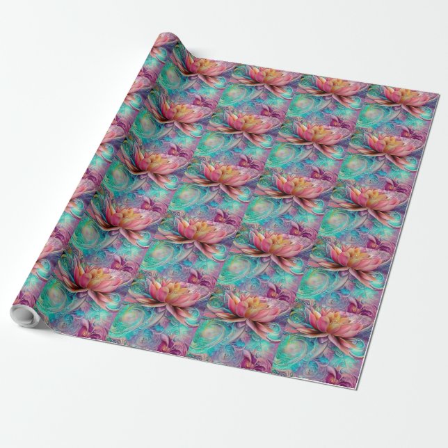 Beautiful Ethereal Whimsical Lotus Flower Wrapping Paper (Unrolled)