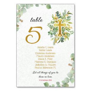 Beautiful Eucalyptus Christian Wedding Table Number