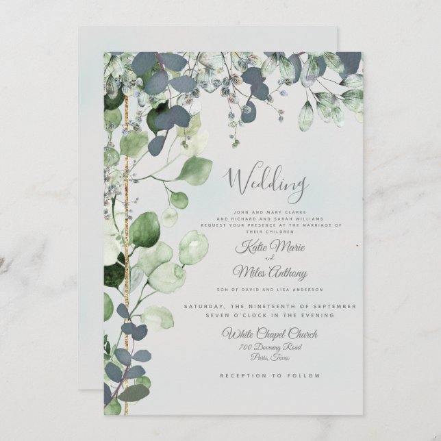Beautiful Eucalyptus Foliage Both ParentInvitation Invitation (Front/Back)