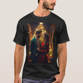 Beautiful European couple on Christmas Eve. T-Shirt