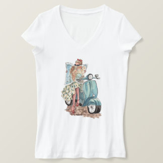 Beautiful European Traveller on Retro Vespa Moped T-Shirt