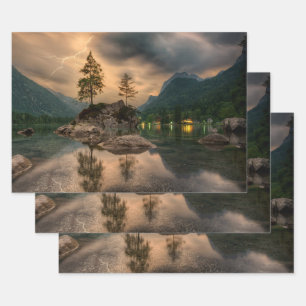 Beautiful Evening Mountain Lake Photograph Wrapping Paper Sheet