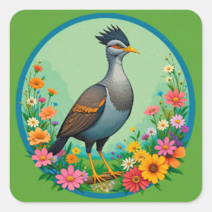 Beautiful Exotic Bird Resting Among Colourful Flow Square Sticker