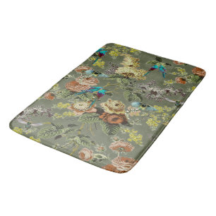 Beautiful exotic bird, Swamp Green background Bath Mat