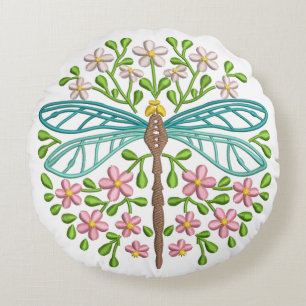 Beautiful Exotic Blue Dragonfly Pastel Colours Round Cushion