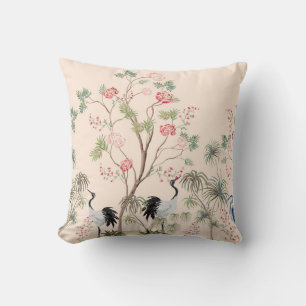 Beautiful exotic chinoiserie wallpaper. Hand drawn Cushion