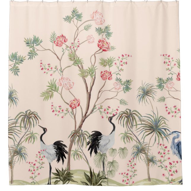 Beautiful exotic chinoiserie wallpaper. Hand drawn Shower Curtain (Front)