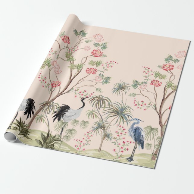 Beautiful exotic chinoiserie wallpaper. Hand drawn Wrapping Paper (Unrolled)