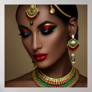 Beautiful Exotic Egyptian gold green jewels woman Poster