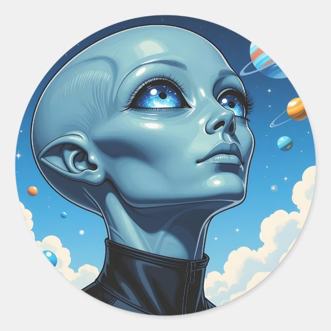 Beautiful Extraterrestrial Alien Being Classic Round Sticker (Front)