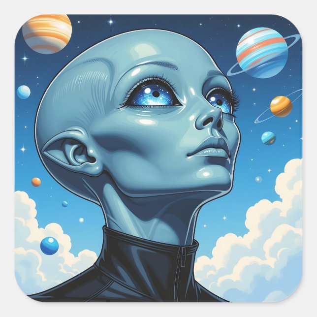 Beautiful Extraterrestrial Alien Being Square Sticker (Front)
