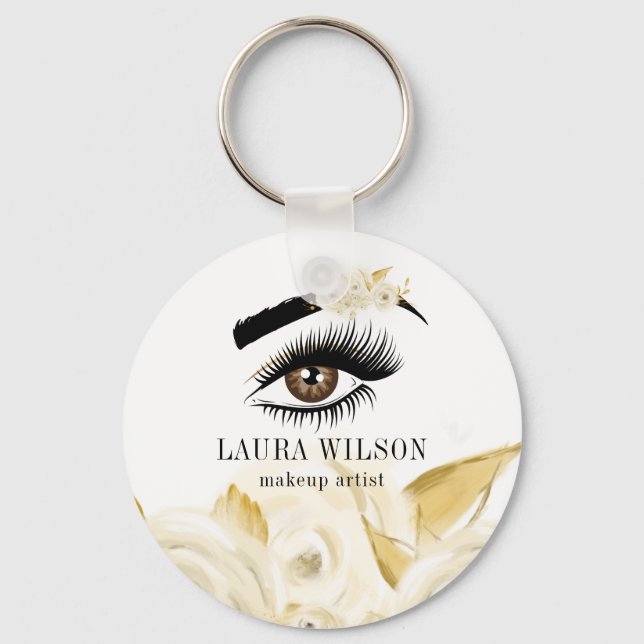 Beautiful Eye With Watercolor White Flowers Key Ring (Front)