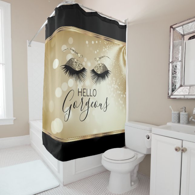 Beautiful Eyelashes - Gold - Hello Gorgeous  Shower Curtain (In Situ)