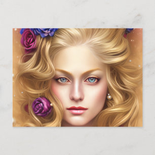 Beautiful Eyes with Cream Roses  Postcard