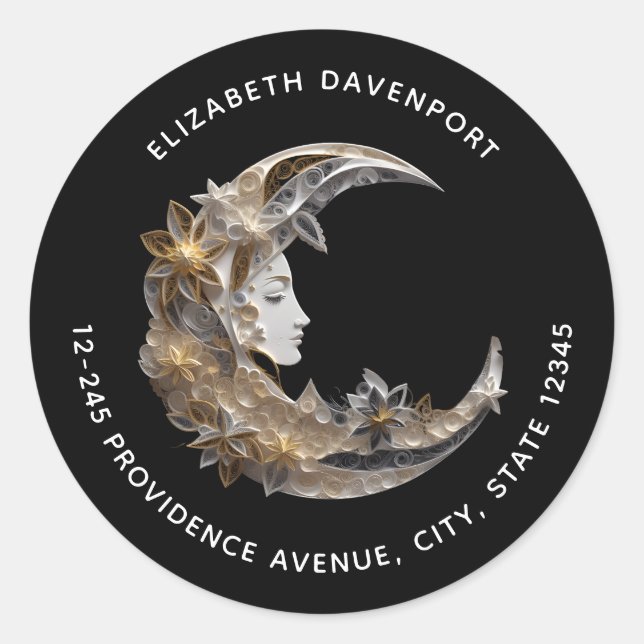 Beautiful Face in the Moon Address Classic Round Sticker (Front)