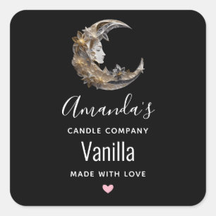 Beautiful Face in the Moon Candle Business Square Sticker