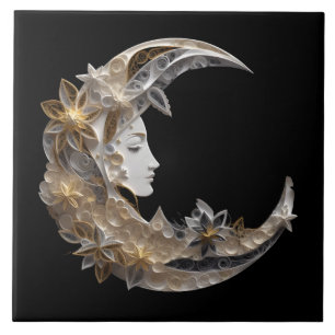 Beautiful Face in the Moon Ceramic Tile