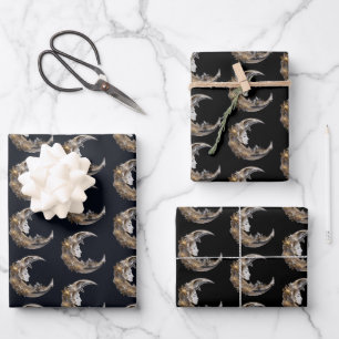 Beautiful Face in the Moon Pattern Wrapping Paper Sheet