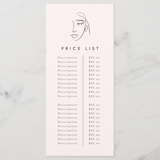Beautiful Face Price List Menu (Front)