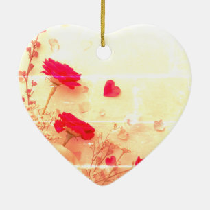 Beautiful Faded Flowers on a Valentines Day Tree Ceramic Ornament