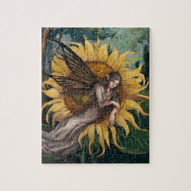 Beautiful Fairy Asleep on a Sunflower Jigsaw Puzzle (Vertical)