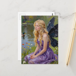 Beautiful Fairy at the Duck Pond Postcard