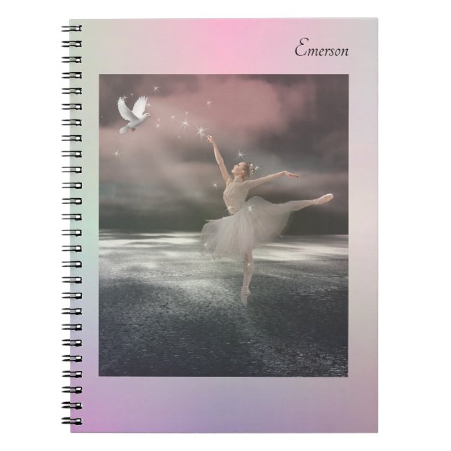 Beautiful Fairy Ballet Dancer Stardust Stars Pink Notebook (Front)